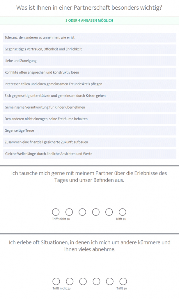 Fragen aus dem Persönlichkeitstest